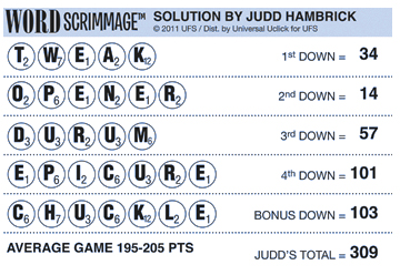 Word Scrimmage puzzle answers for Aug. 17