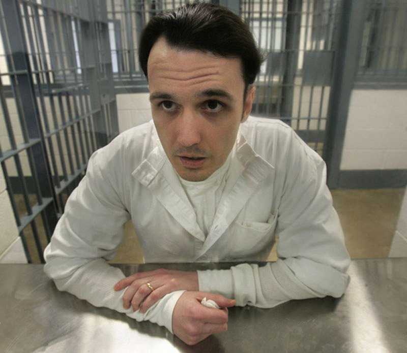   In this Feb. 18, 2010 file photo, Damien Echols is interviewed in the visiting area of the Arkansas Department of Correction Varner Unit prison in Varner, Ark. 