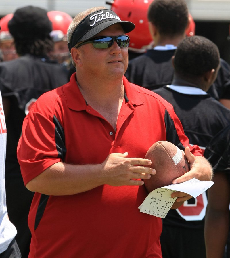  Arkansas Democrat-Gazette/STATON BREIDENTHAL
6/9/11
Maumelle High School coach Mike Buchan Thursday during the Summer Showdown 7-on-7 tournament at Pulaski Robinson High School.  