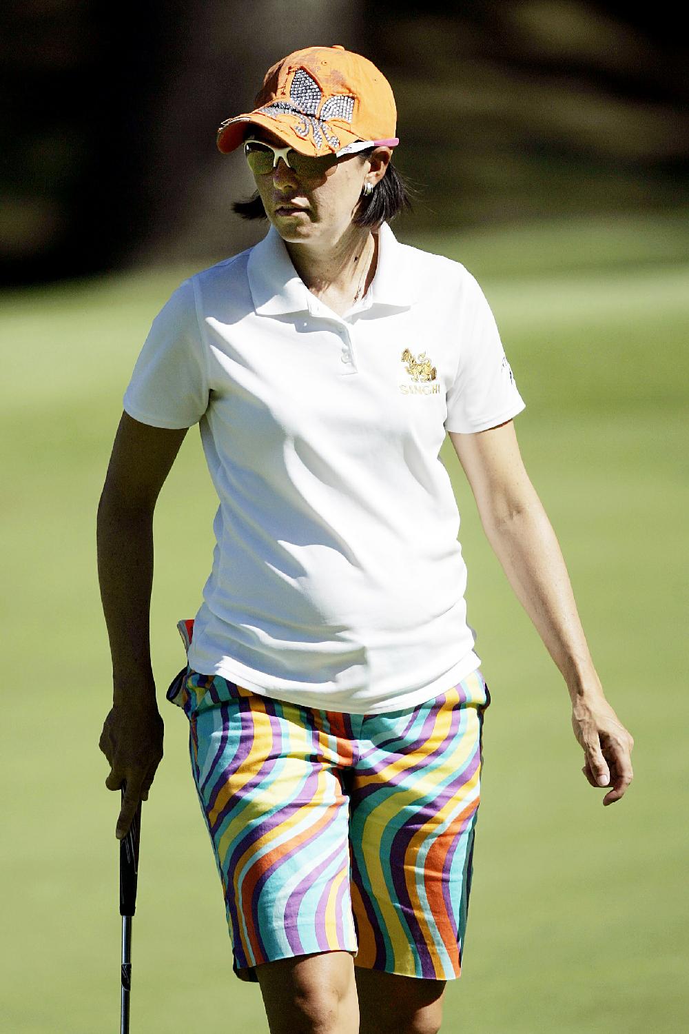 Arkansas Democrat-Gazette/WILLIAM MOORE
Stacy Prammanasudh lines up a putt on the 18th green during a practice round before the start of the Walmart NW Arkansas Championship presented by P&G Tuesday, September 6, 2011 at Pinnacle Country Club in Rogers.