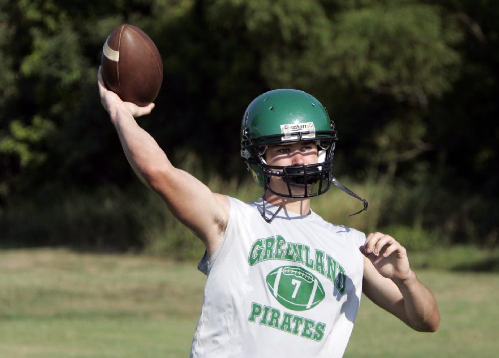 Arkansas Democrat-Gazette/DAVID GOTTSCHALK

Greenland High School Football

8/2/11

Greenland High School quarterback Darian Froud makes a pass during practice Tuesday morning in Greenland.