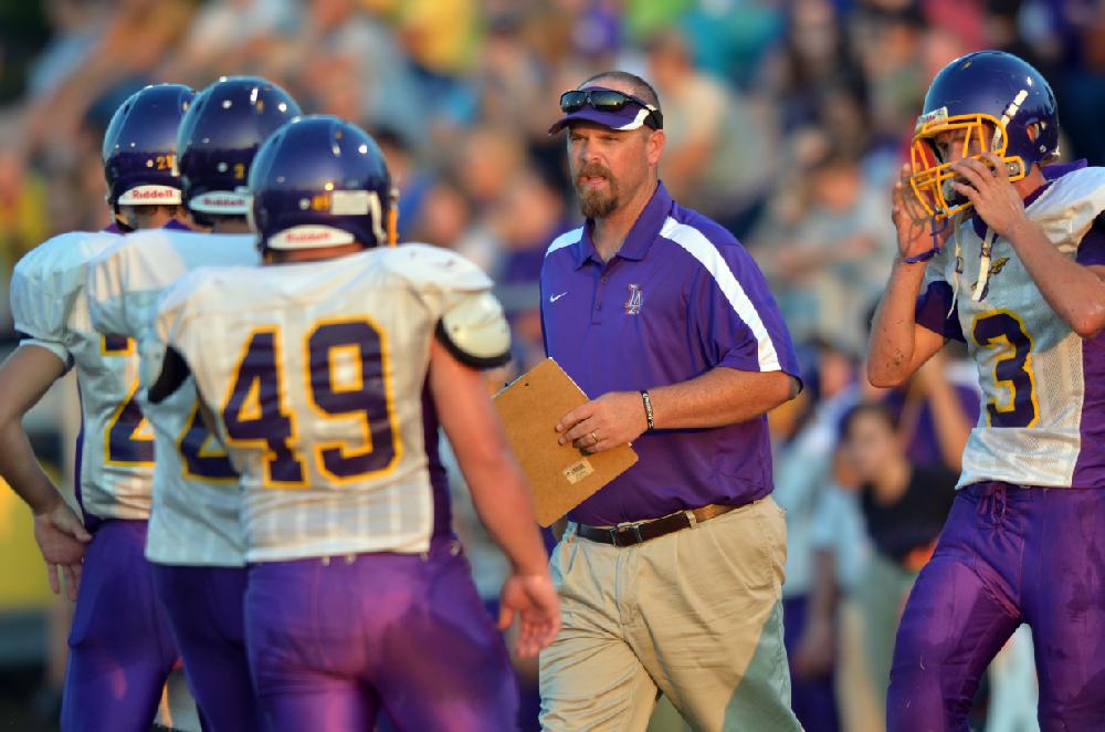 Arkansas Democrat-Gazette/MICHAEL WOODS  --09/02/11-- Lavaca Coach Mark Headley watches his team take on Prairie Grove in the first half of Friday nights game in Prairie Grove.