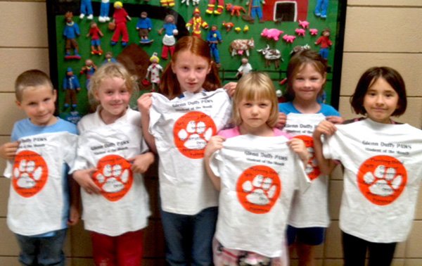 Students at Glenn Duffy Elementary School in Gravette were awarded PAWS T-shirts for September.