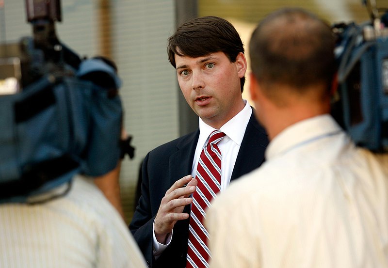 Conner Eldridge, U.S. Attorney for the Western District of Arkansas, speaks outside the federal courthouse in Harrison on Wednesday following the sentencing of Frankie Maybee, one of the first two people convicted of violating the Matthew Shepard and James Byrd Jr. Hate Crimes Prevention Act of 2009.