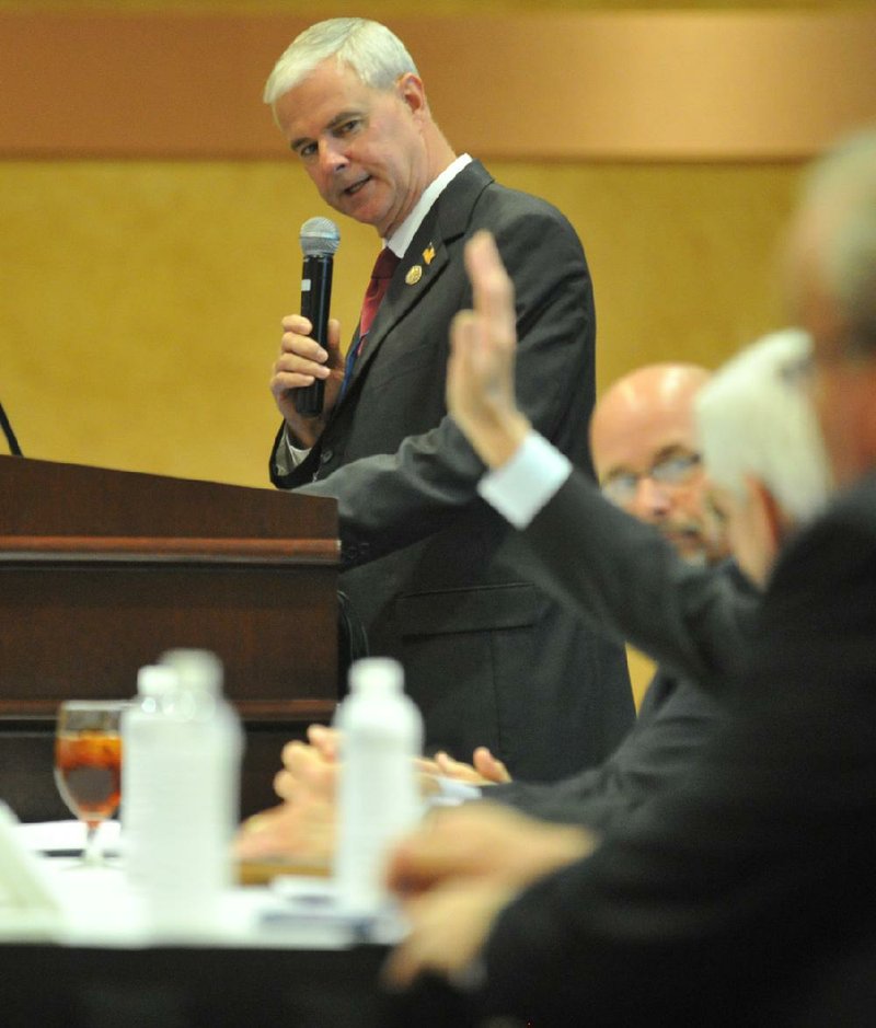 Arkansas Democrat-Gazette/MICHAEL WOODS  --9/29/2011-- Congressman Steve Womack speaks during the legislators' Panel Facilitated by Congersman Womack Thursday afternoon at the 4-State Watershed Academy meeting at the Cherokee Casino and Hotel Conference Center in West Siloam Springs.
