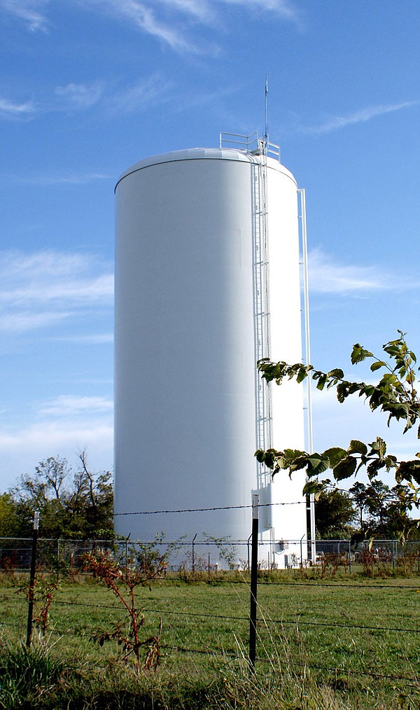 Although this tank was erected to hold thousands of gallons of water for the Gravette rural water system, it has never been put into service because of an elevation foul-up.