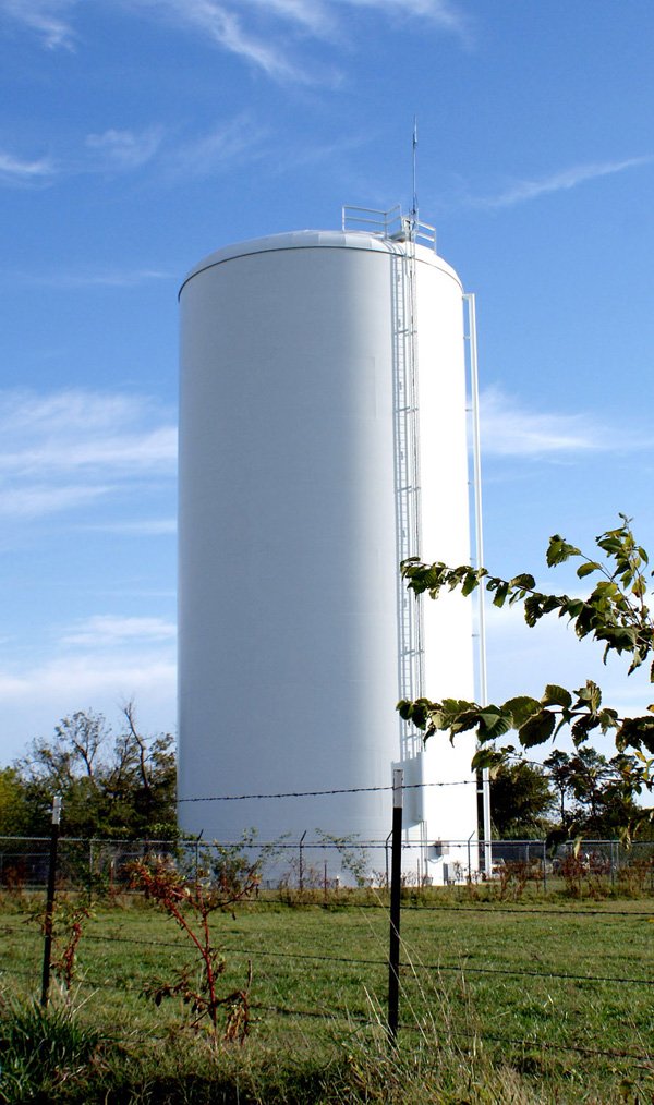 Although this tank was erected to hold thousands of gallons of water for the Gravette rural water system, it has never been put into service because of an elevation foul-up.