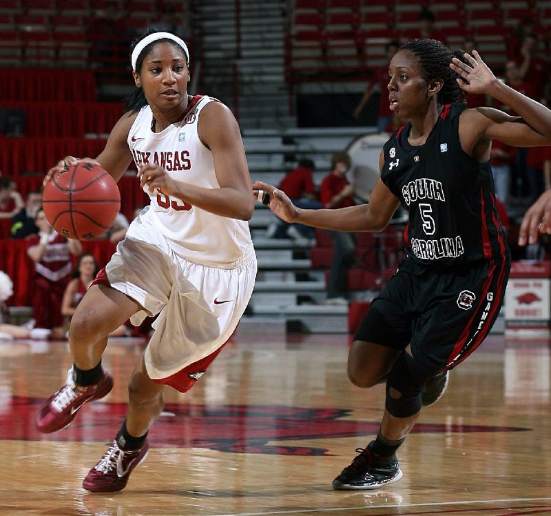 Arkansas guard Lyndsay Harris, who averaged 12.3 points per game last season, is back on the court after suffering a knee inury in the SEC Tournament. 