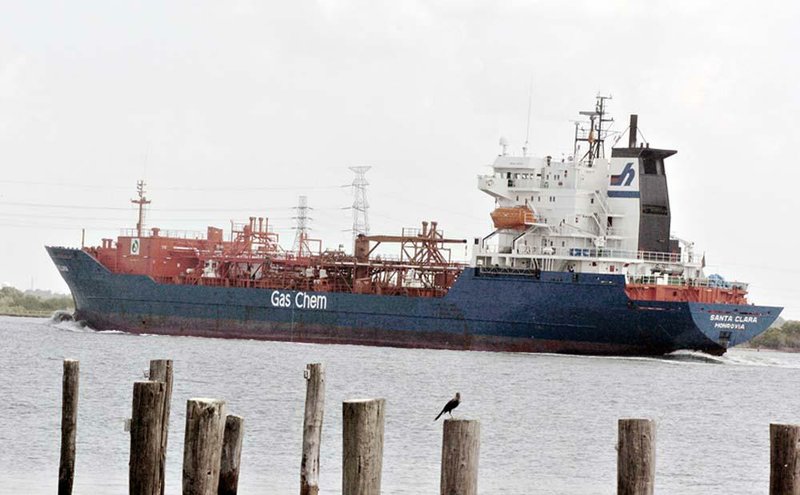 A liquefied natural gas tanker sails through the Houston Ship Channel in 2005. 