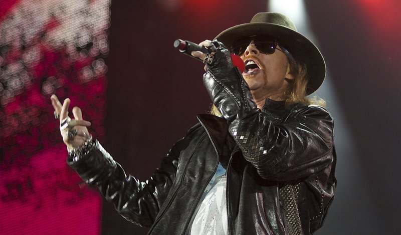 In this Dec. 16, 2010 file photo, Axl Rose, lead singer of Guns N' Roses, performs during a concert on the Yas Island in Abu Dhabi, United Arab Emirates. 