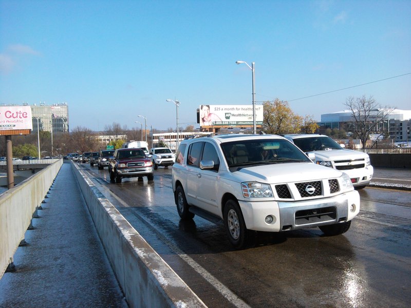 Traffic is snarled at the Main Street Bridge going into Little Rock on Wednesday, Dec. 7, 2011.