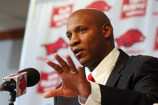 Arkansas Democrat-Gazette/WILLIAM MOORE -- Paul Haynes speaks during a press conference after accepting the job as defensive coordinator for the Arkansas Razorback football team Monday, Dec. 12, 2011 at the Broyles Center in Fayetteville.