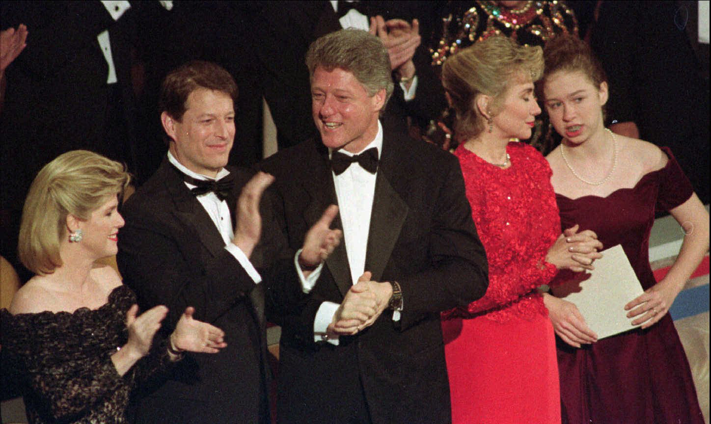 1993| Tipper Gore, Vice President-elect Gore, President-elect Clinton, Hillary Clinton and Chelsea Clinton.