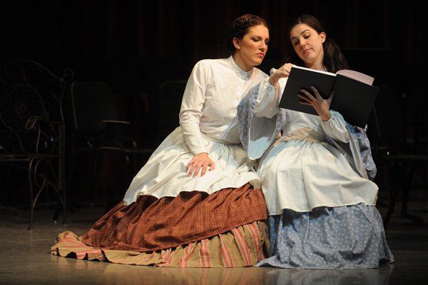 Performers Chelsea Coyne, left, and Ann Coffman star in Opera Fayetteville’s inaugural production of “Little Women.” Coyne is Jo and Coffman is Amy in one of two casts performing this weekend in the Stella Boyle Smith Concert Hall at the University of Arkansas.
