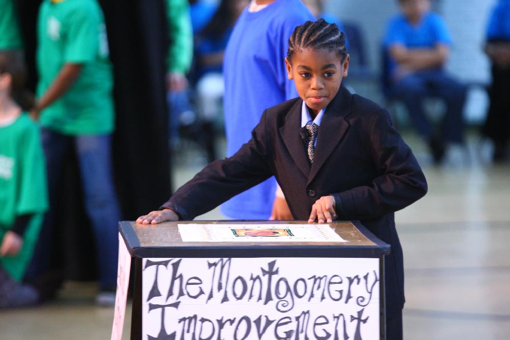 Arkansas Democrat-Gazette/STEPHEN B. THORNTON --1-13-12--
A presentation celebrating of Dr. King's life and work Friday afternoon at Booker Arts Magnet Elementary School in Little Rock. The musical play tin Luther King, Jr. The Story of a Dream