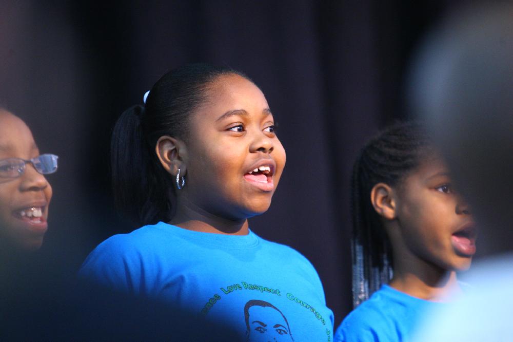 Arkansas Democrat-Gazette/STEPHEN B. THORNTON --1-13-12--
A presentation celebrating of Dr. King's life and work Friday afternoon at Booker Arts Magnet Elementary School in Little Rock. The musical play tin Luther King, Jr. The Story of a Dream