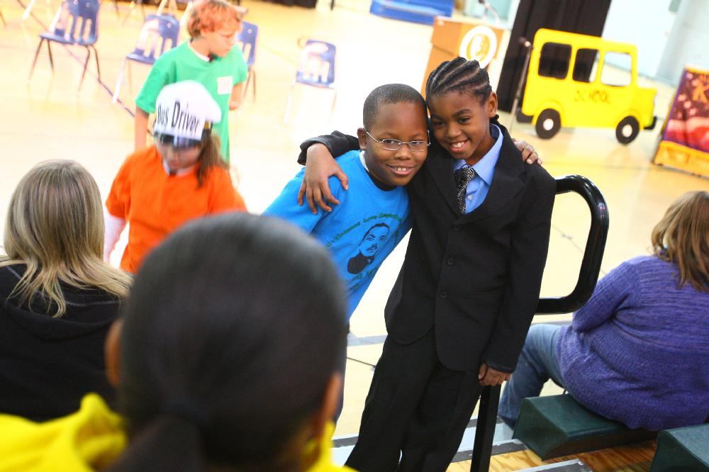 Arkansas Democrat-Gazette/STEPHEN B. THORNTON --1-13-12--
A presentation celebrating of Dr. King's life and work Friday afternoon at Booker Arts Magnet Elementary School in Little Rock. The musical play tin Luther King, Jr. The Story of a Dream