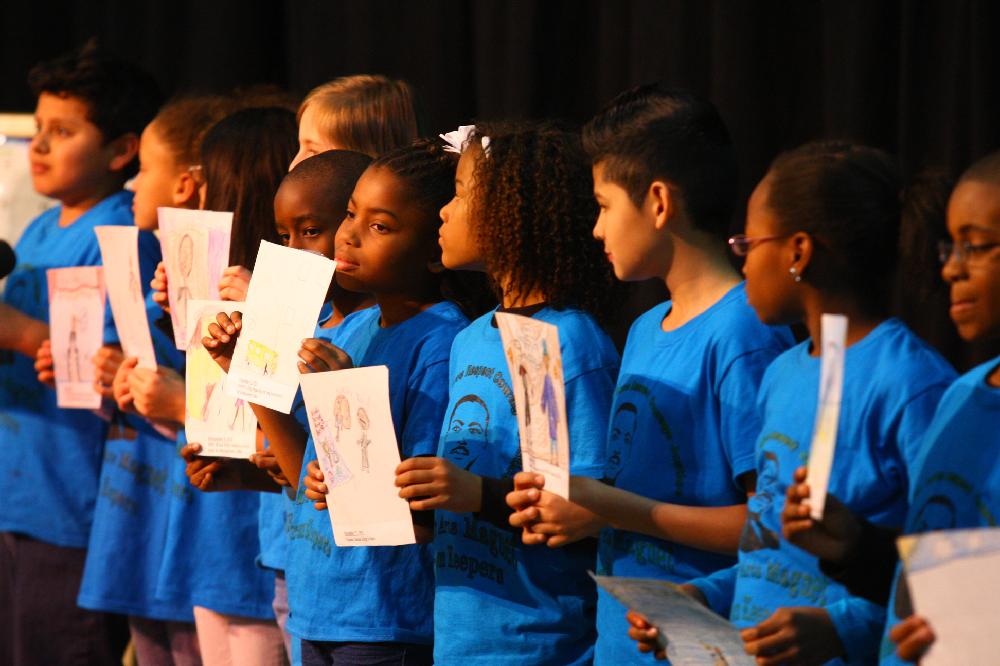 Arkansas Democrat-Gazette/STEPHEN B. THORNTON --1-13-12--
A presentation celebrating of Dr. King's life and work Friday afternoon at Booker Arts Magnet Elementary School in Little Rock. The musical play tin Luther King, Jr. The Story of a Dream