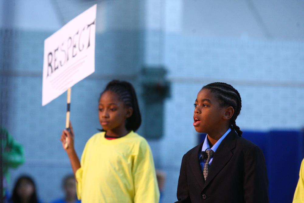 Arkansas Democrat-Gazette/STEPHEN B. THORNTON --1-13-12--
A presentation celebrating of Dr. King's life and work Friday afternoon at Booker Arts Magnet Elementary School in Little Rock. The musical play tin Luther King, Jr. The Story of a Dream