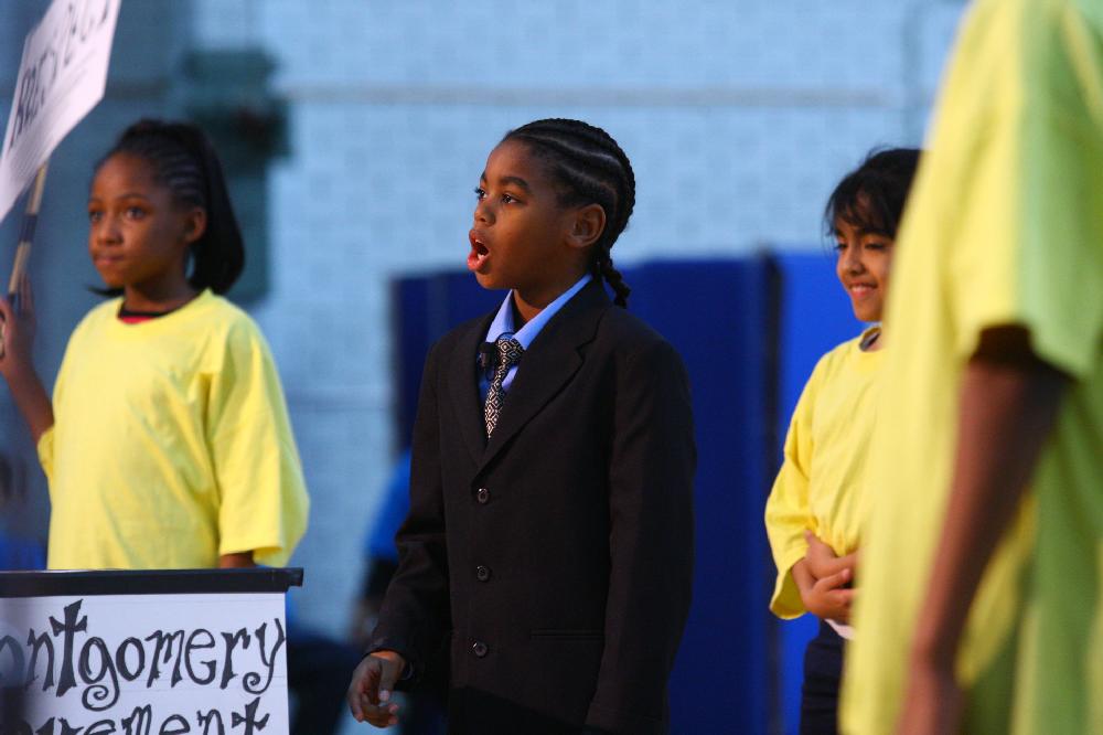 Arkansas Democrat-Gazette/STEPHEN B. THORNTON --1-13-12--
A presentation celebrating of Dr. King's life and work Friday afternoon at Booker Arts Magnet Elementary School in Little Rock. The musical play tin Luther King, Jr. The Story of a Dream