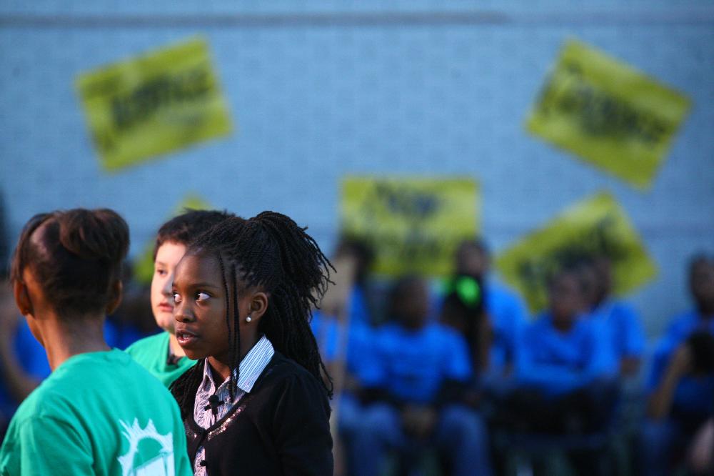 Arkansas Democrat-Gazette/STEPHEN B. THORNTON --1-13-12--
A presentation celebrating of Dr. King's life and work Friday afternoon at Booker Arts Magnet Elementary School in Little Rock. The musical play tin Luther King, Jr. The Story of a Dream
