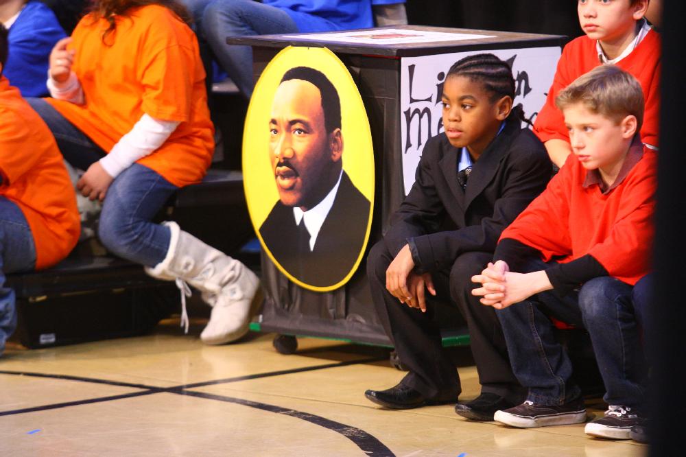 Arkansas Democrat-Gazette/STEPHEN B. THORNTON --1-13-12--
A presentation celebrating of Dr. King's life and work Friday afternoon at Booker Arts Magnet Elementary School in Little Rock. The musical play tin Luther King, Jr. The Story of a Dream