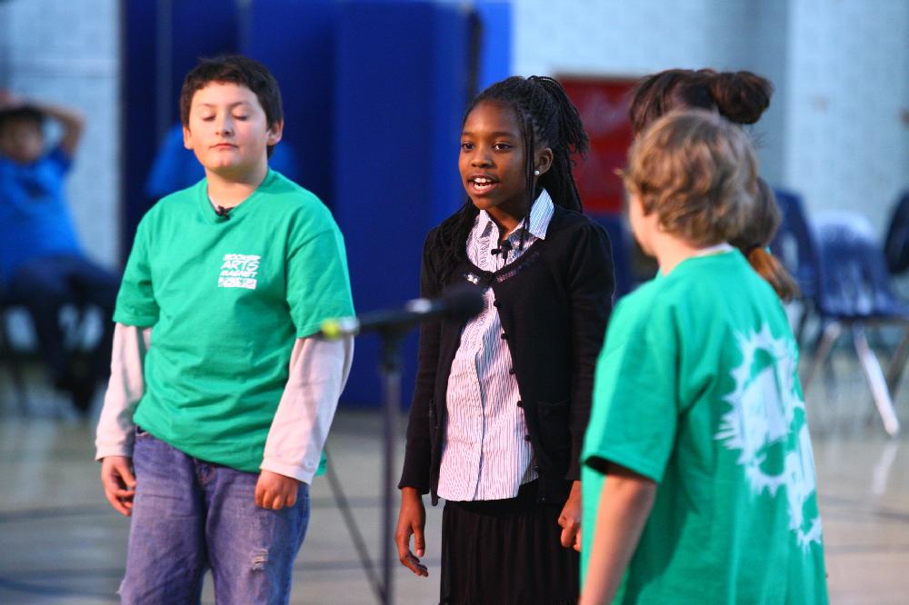 Arkansas Democrat-Gazette/STEPHEN B. THORNTON --1-13-12--
A presentation celebrating of Dr. King's life and work Friday afternoon at Booker Arts Magnet Elementary School in Little Rock. The musical play tin Luther King, Jr. The Story of a Dream