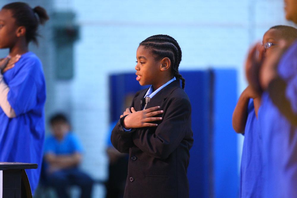 Arkansas Democrat-Gazette/STEPHEN B. THORNTON --1-13-12--
A presentation celebrating of Dr. King's life and work Friday afternoon at Booker Arts Magnet Elementary School in Little Rock. The musical play tin Luther King, Jr. The Story of a Dream