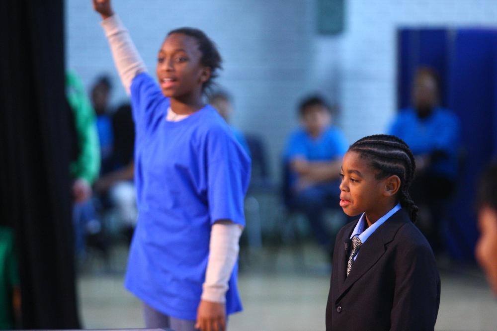 Arkansas Democrat-Gazette/STEPHEN B. THORNTON --1-13-12--
A presentation celebrating of Dr. King's life and work Friday afternoon at Booker Arts Magnet Elementary School in Little Rock. The musical play tin Luther King, Jr. The Story of a Dream