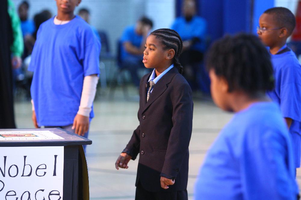 Arkansas Democrat-Gazette/STEPHEN B. THORNTON --1-13-12--
A presentation celebrating of Dr. King's life and work Friday afternoon at Booker Arts Magnet Elementary School in Little Rock. The musical play tin Luther King, Jr. The Story of a Dream