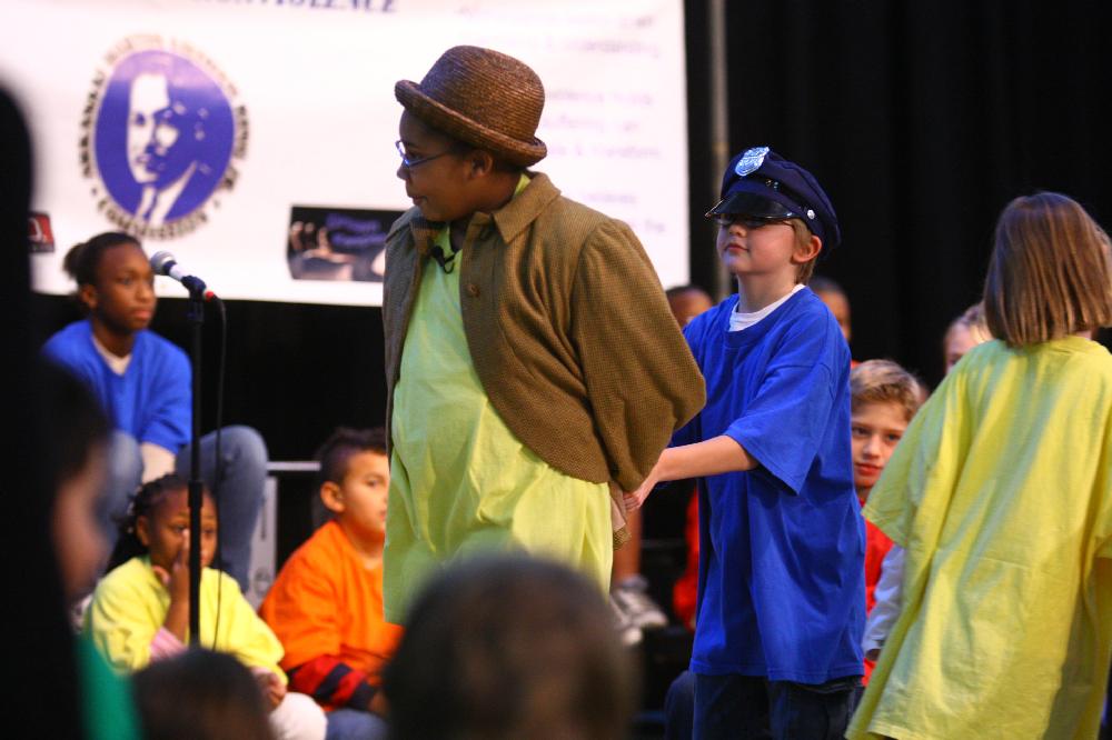 Arkansas Democrat-Gazette/STEPHEN B. THORNTON --1-13-12--
A presentation celebrating of Dr. King's life and work Friday afternoon at Booker Arts Magnet Elementary School in Little Rock. The musical play tin Luther King, Jr. The Story of a Dream
