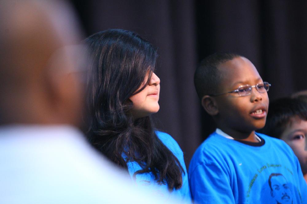 Arkansas Democrat-Gazette/STEPHEN B. THORNTON --1-13-12--
A presentation celebrating of Dr. King's life and work Friday afternoon at Booker Arts Magnet Elementary School in Little Rock. The musical play tin Luther King, Jr. The Story of a Dream