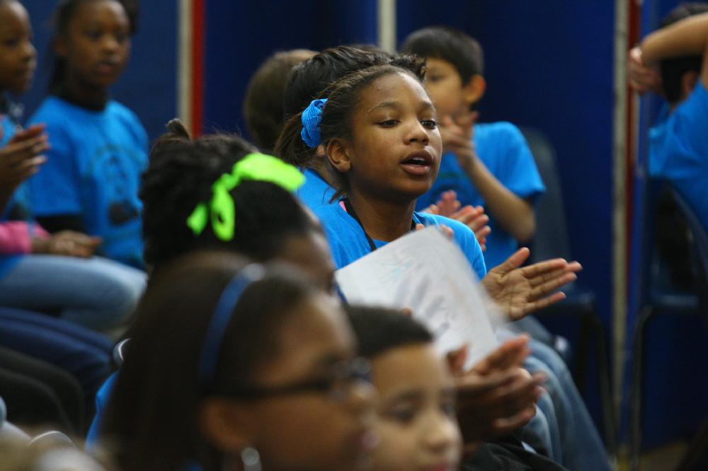 Arkansas Democrat-Gazette/STEPHEN B. THORNTON --1-13-12--
A presentation celebrating of Dr. King's life and work Friday afternoon at Booker Arts Magnet Elementary School in Little Rock. The musical play tin Luther King, Jr. The Story of a Dream