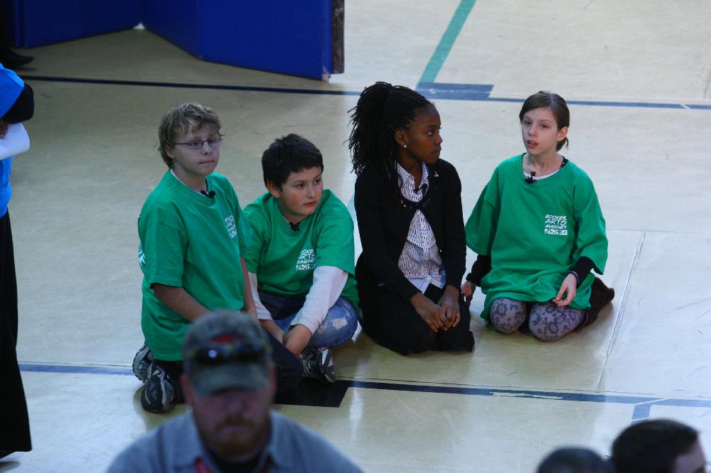 Arkansas Democrat-Gazette/STEPHEN B. THORNTON --1-13-12--
A presentation celebrating of Dr. King's life and work Friday afternoon at Booker Arts Magnet Elementary School in Little Rock. The musical play tin Luther King, Jr. The Story of a Dream
