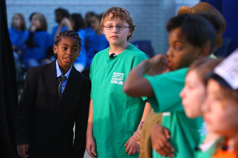 Arkansas Democrat-Gazette/STEPHEN B. THORNTON --1-13-12--
A presentation celebrating of Dr. King's life and work Friday afternoon at Booker Arts Magnet Elementary School in Little Rock. The musical play tin Luther King, Jr. The Story of a Dream