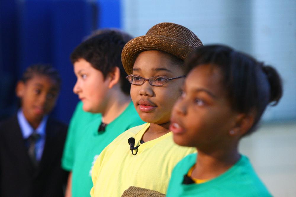 Arkansas Democrat-Gazette/STEPHEN B. THORNTON --1-13-12--
A presentation celebrating of Dr. King's life and work Friday afternoon at Booker Arts Magnet Elementary School in Little Rock. The musical play tin Luther King, Jr. The Story of a Dream
