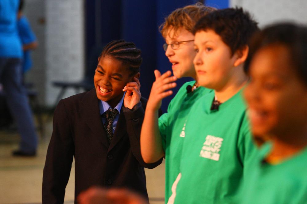 Arkansas Democrat-Gazette/STEPHEN B. THORNTON --1-13-12--
A presentation celebrating of Dr. King's life and work Friday afternoon at Booker Arts Magnet Elementary School in Little Rock. The musical play tin Luther King, Jr. The Story of a Dream