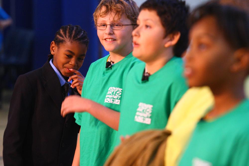 Arkansas Democrat-Gazette/STEPHEN B. THORNTON --1-13-12--
A presentation celebrating of Dr. King's life and work Friday afternoon at Booker Arts Magnet Elementary School in Little Rock. The musical play tin Luther King, Jr. The Story of a Dream