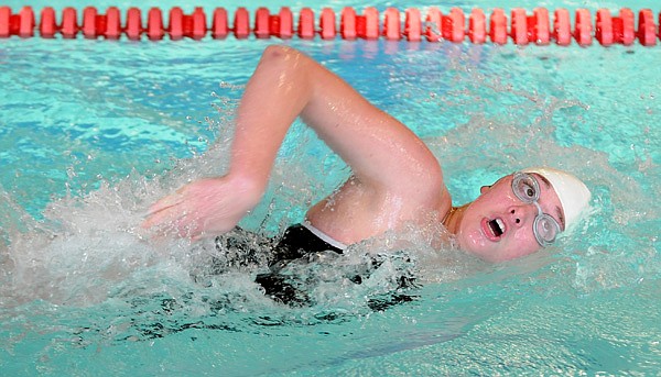 Madysen Bailey of Fayetteville swims the 200-yard freestyle Thursday at a meet hosted by Springdale Har-Ber High School at the Jones Center in Springdale.
