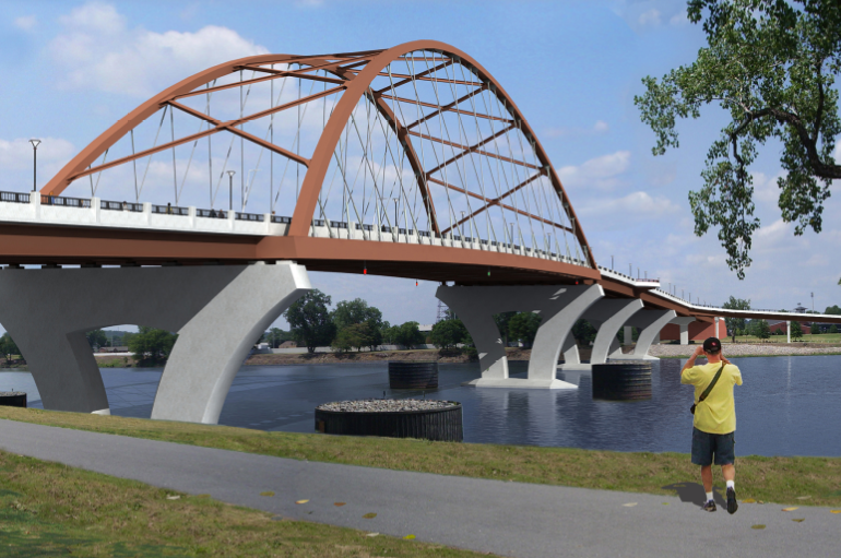 A single-tiered arch is one of three design concepts for the new Broadway Bridge.