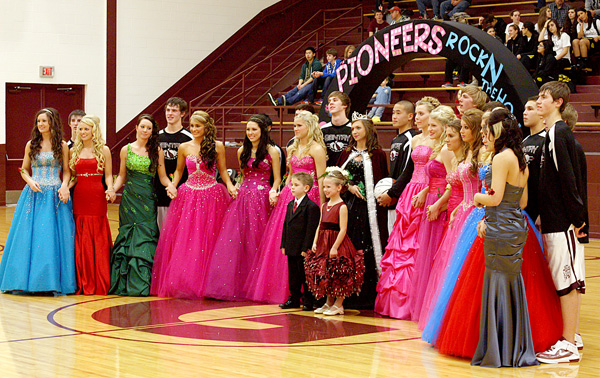 The Colors Day Court posed for a group photograph following the crowning ceremonies on Friday night in Gentry.