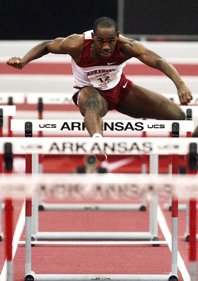 Arkansas junior Caleb Cross was hampered by injuries last year, but finished fifth in Saturday’s 60-meter hurdle final with a time of 7.80 seconds. 