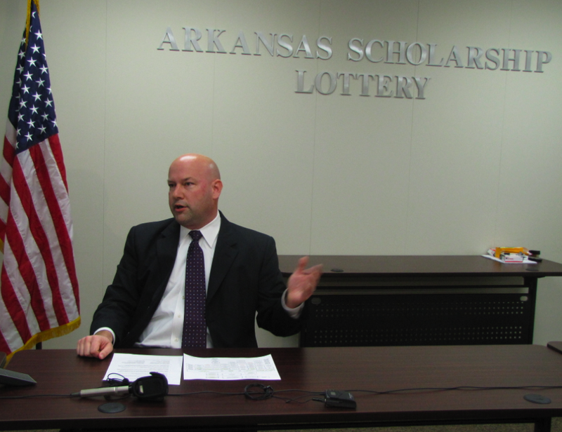 Lottery director Bishop Woosley speaks at an introductory news conference Thursday in Little Rock.