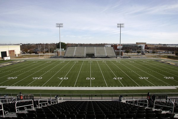 Bentonville High School’s Tiger Stadium seats 6,000 and features an indoor practice facility and state of the art locker and meeting facilities. The School Board is trying to decide whether to build additional athletic facilities for a planned second high school to share them. “There are school districts that do share facilities. I have asked them to share the pros and cons, and I am also visiting with athletic directors that have full athletic facilities at both sites,” said Scott Passmore, athletic director.
