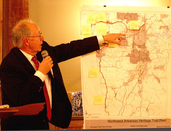 Gentry Chamber Banquet — Civil War historian Rick Parker points out places of historical significance in local Civil War history during his presentation at the banquet. Once the history is fully documented, Heritage Trail signs can be placed in western Benton County.
