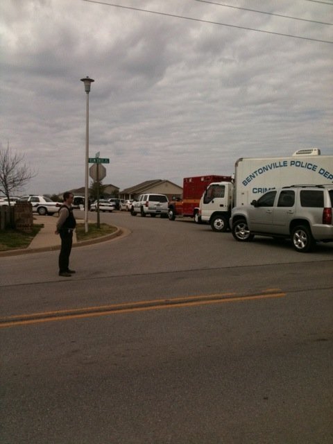 The scene of a police standoff in Bentonville on Tuesday morning.