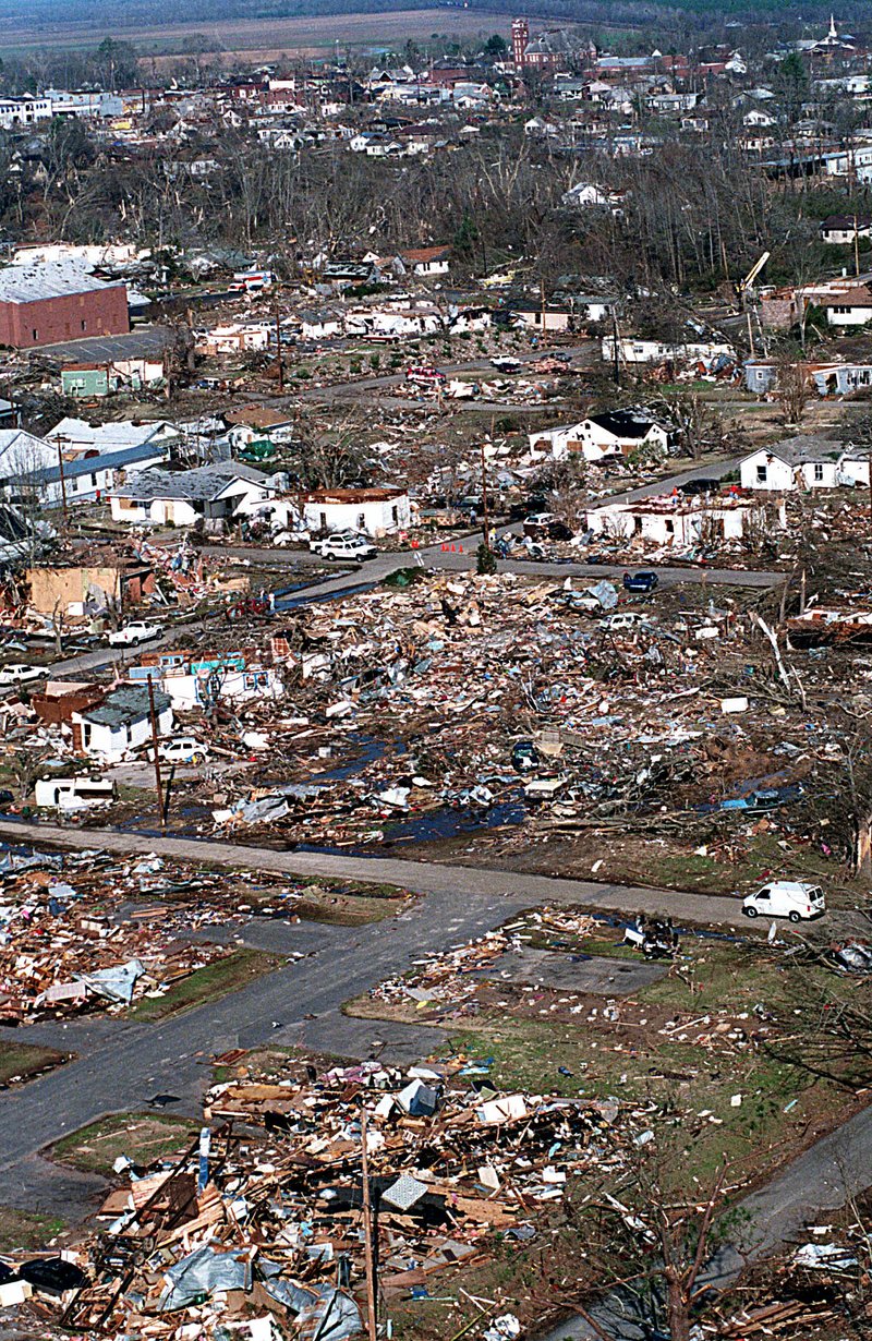 An aerial look at Arkadelphia after the March 1, 1997, tornado.
