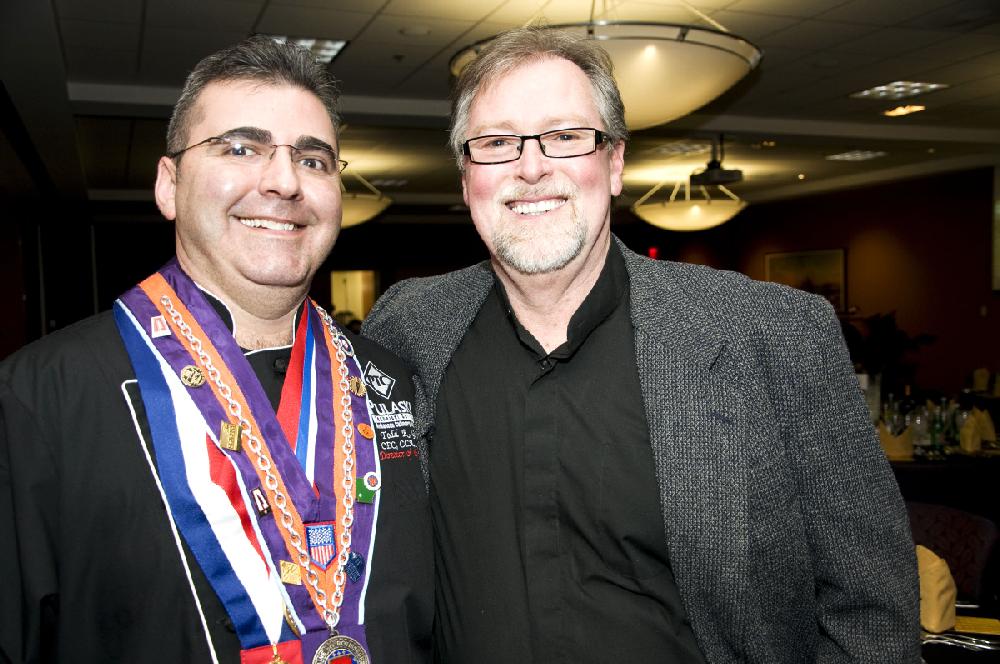Arkansas Democrat-Gazette/CARY JENKINS
Chef Todd Gold, president of the Arkansas Chapter of the American Culinary Federation with Mark Abernathy who received the Formica and Ben E Keith Culinary Community Service Award