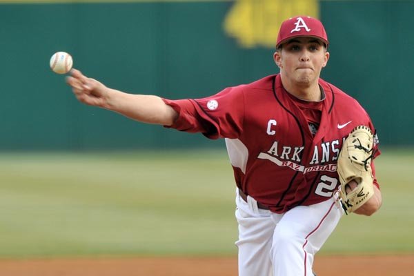 Arkansas pitcher DJ Baxendale puts his 5-0 record on the line tonight when the No. 3 Razorbacks travel to Mississippi State for a weekend series with the Bulldogs. 