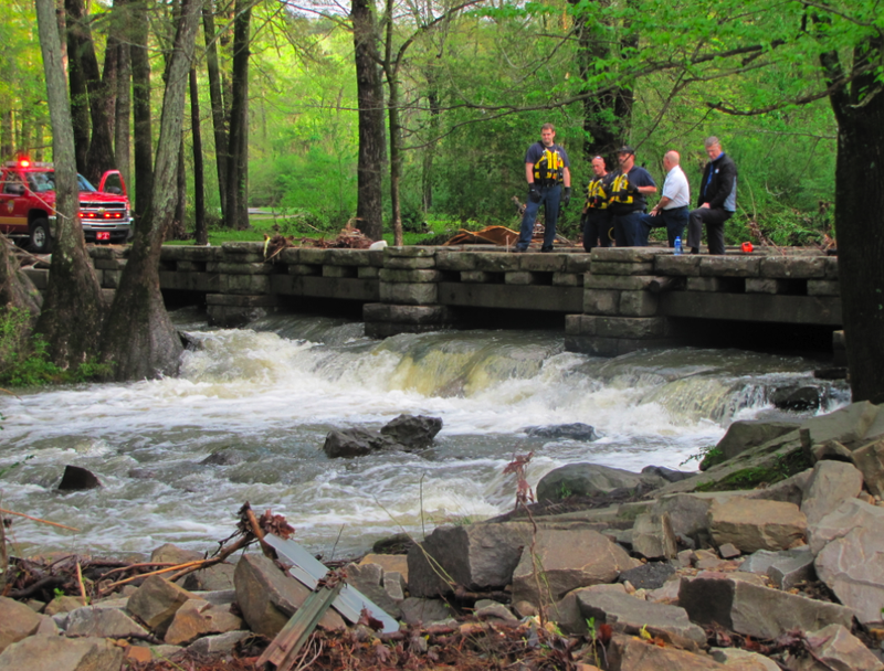 Crews search Thursday for a body spotted the night before in water at Boyle Park. The woman's body was recovered Friday.